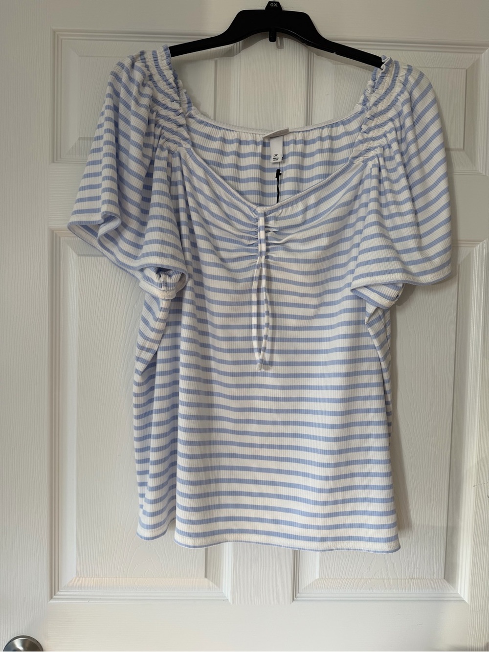 Ava & Viv 3X Blue & White Striped Ruched Top NWT